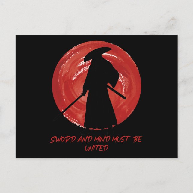 Retro-Silhouette Samurai - Zitat über den Geist vo Postkarte (Vorderseite)