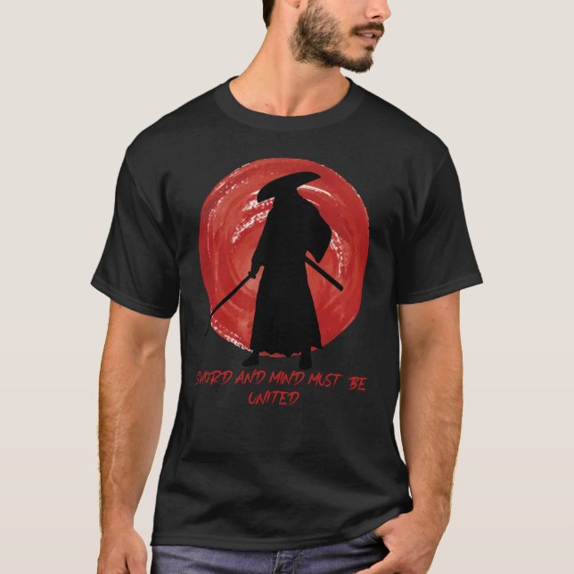 Retro-Silhouette Samurai - Zitat über den Geist vo T-Shirt (Vorderseite)
