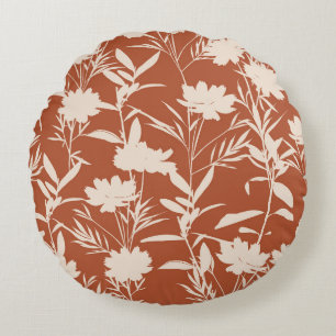 Retro-Silhouette-Wiesenblumen nahtloses Muster i Rundes Kissen