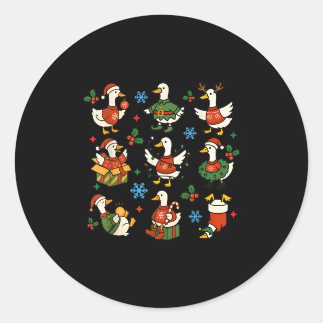 Retro Silly Goose Santa Christmas Cute Merry Goose Runder Aufkleber (Vorderseite)