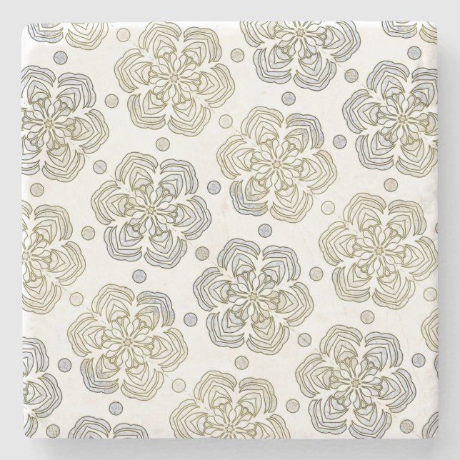 Retro Silver Gold Blume Muster Steinuntersetzer (Vorderseite)