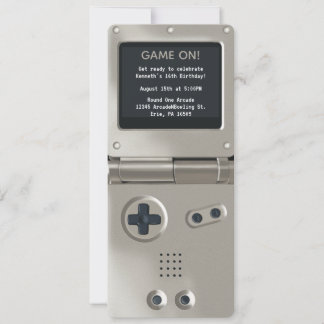 Retro Silver Handheld Gaming Birthday Invitation Einladung