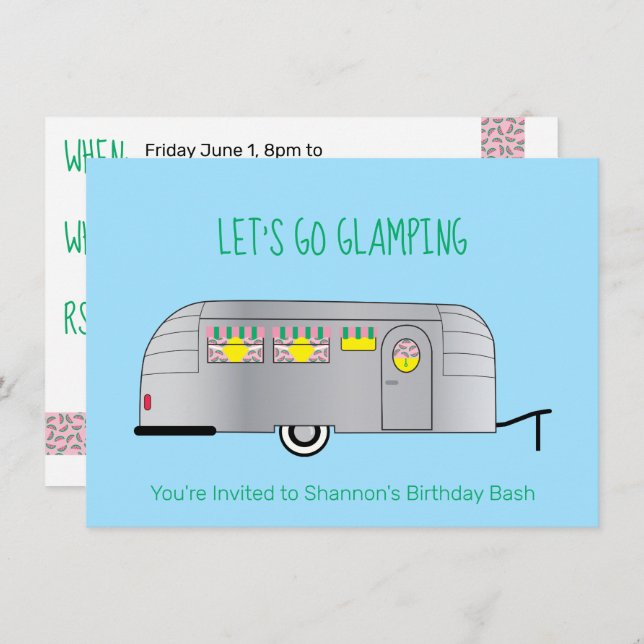 Retro Silver Streamated Camper Glamping Einladung (Vorne/Hinten)