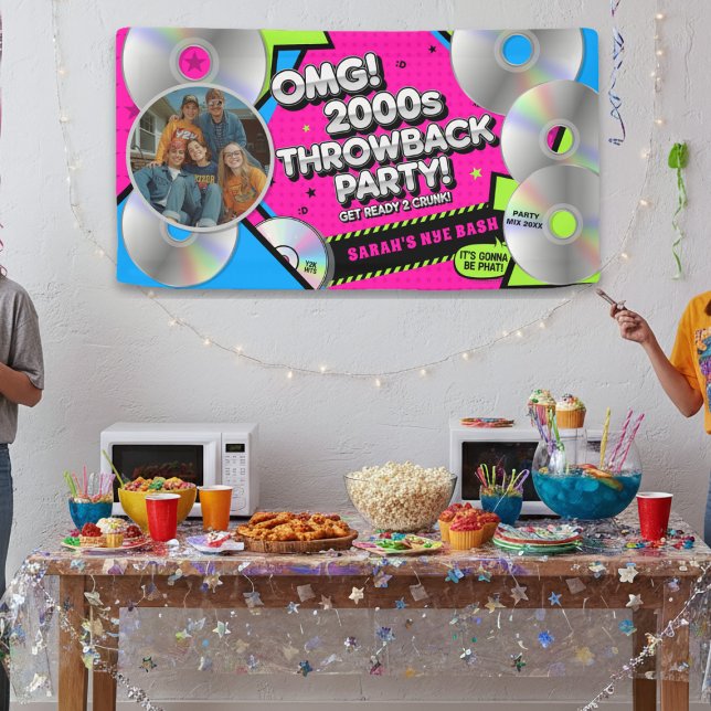 Retro Silvester 2000er Throwback Party Banner (Fun and colorful banner for your 2000s Throwback Party. Add your name!)