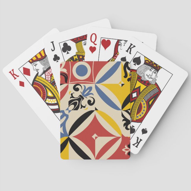 Retro Sixties Azulejos Geometrisches Muster Spielkarten (Rückseite)