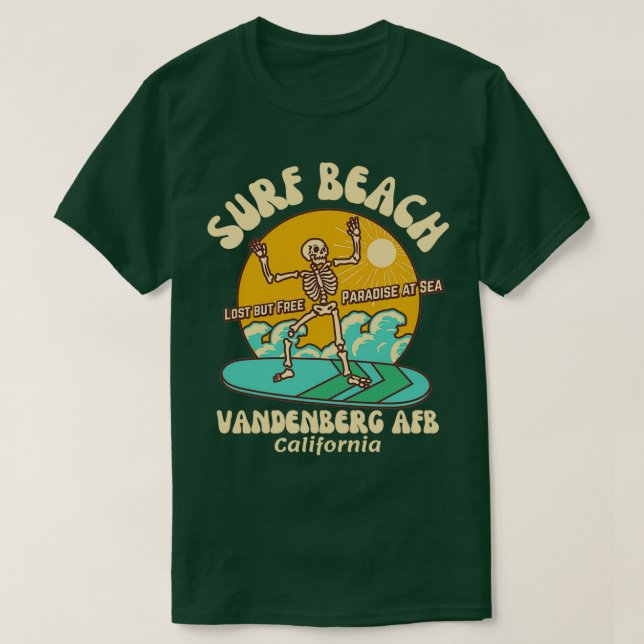 Retro Sixties Surf Beach Vandenberg AFB Kalifornie T-Shirt (Design vorne)