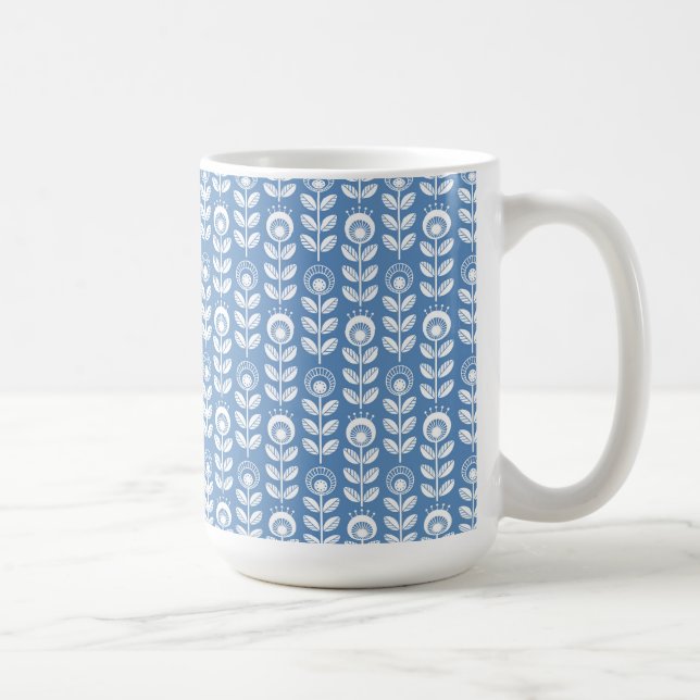 Retro skandinavisches blaues Muster Kaffeetasse (Rechts)