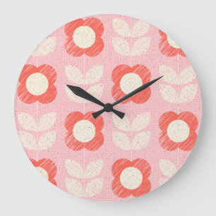 Retro-skandinavisches stilisiertes florales Nahtlo Große Wanduhr