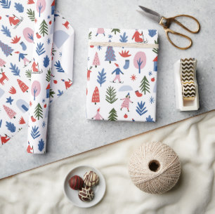 Retro-skandinavisches Winter-Ski-Weihnachten Geschenkpapier