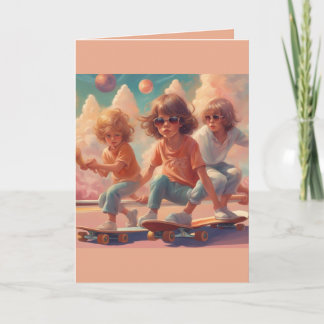 Retro skate board kids Happy Birthday greeting Dankeskarte