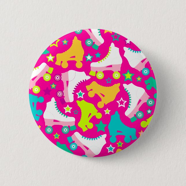 Retro Skate-heißes Rosa-Knopf-Button Button (Vorderseite)
