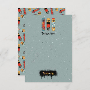 Retro Skateboard Blaue Coole Individuelle Name Kin Dankeskarte