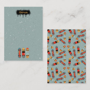 Retro Skateboard Blaue Coole Individuelle Name Kin Mitteilungskarte