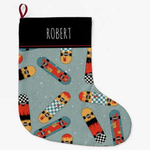 Retro Skateboard Blaue Coole Kinder Großer Weihnachtsstrumpf