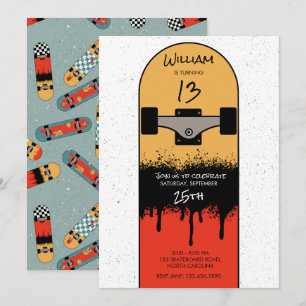Retro Skateboard Blaues Cooles Skateboard Geburtst Einladung