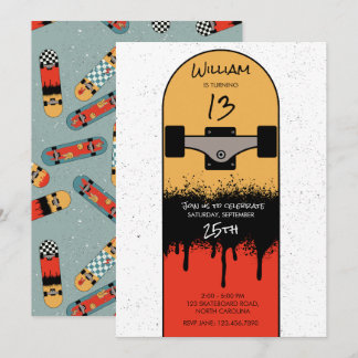Retro Skateboard Blaues Cooles Skateboard Geburtst Einladung