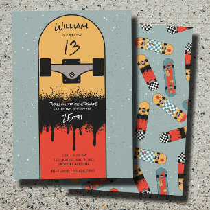 Retro Skateboard Blaues Cooles Skateboard Geburtst Einladung