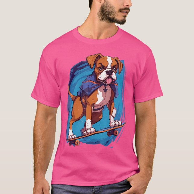 Retro Skateboard Boxer Dog Skateboard T-Shirt (Vorderseite)