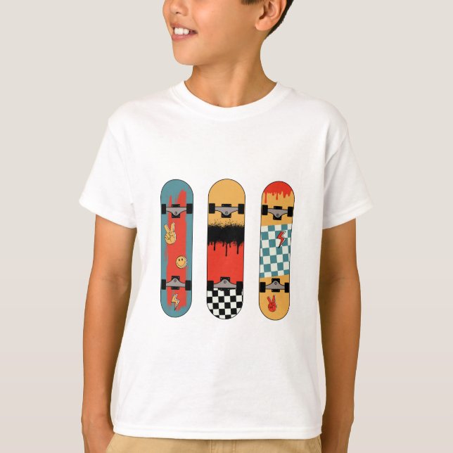 Retro Skateboard Farbenfrohe Coole Kinder T-Shirt (Vorderseite)