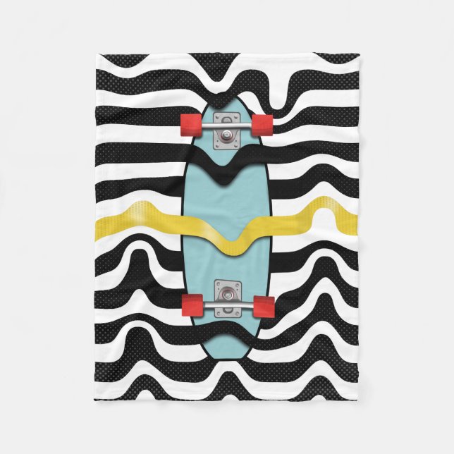 Retro-Skateboard Fleecedecke (Vorderseite)