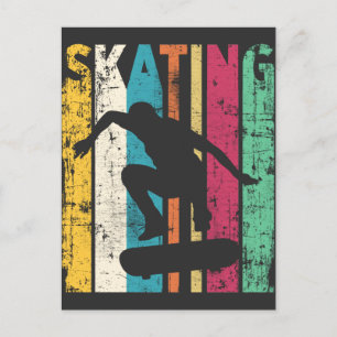 Retro Skateboard Jump Skaten Silhouette Postkarte