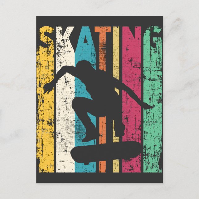 Retro Skateboard Jump Skaten Silhouette Postkarte (Vorderseite)