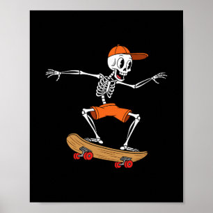 Retro-Skateboard-Skelett-Halloween-Skater-Junge Mä Poster