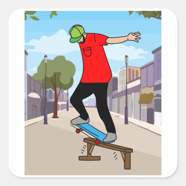 Retro-Skateboarder Quadratischer Aufkleber (Vorderseite)
