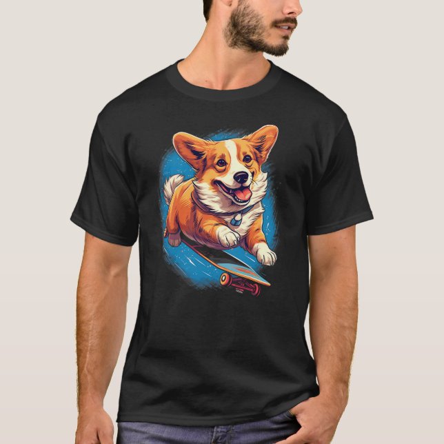 Retro Skateboarding Corgi Dog Skateboard T-Shirt (Vorderseite)