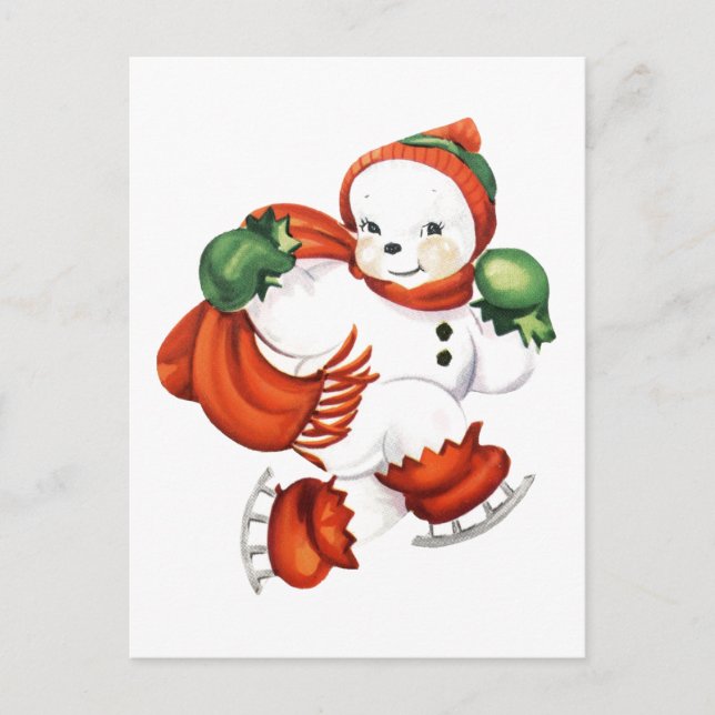 Retro Skaten Snowman Postkarte (Vorderseite)