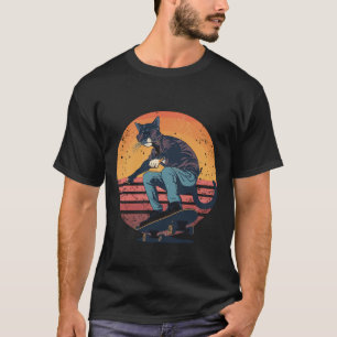 Retro Skater Katze Skateboard T-Shirt