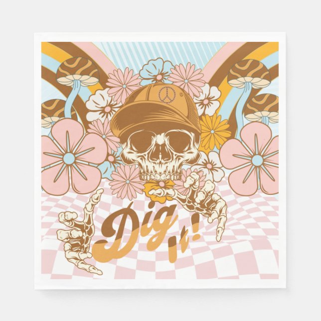 Retro Skeleton Botanical Florals Party Serviette (Vorderseite)