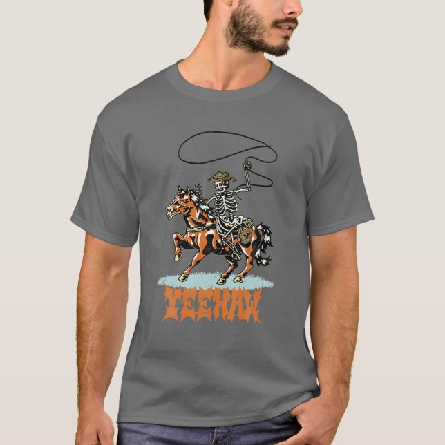 Retro Skeleton Cowboy Yeehaw Western Cowgi T-Shirt (Vorderseite)