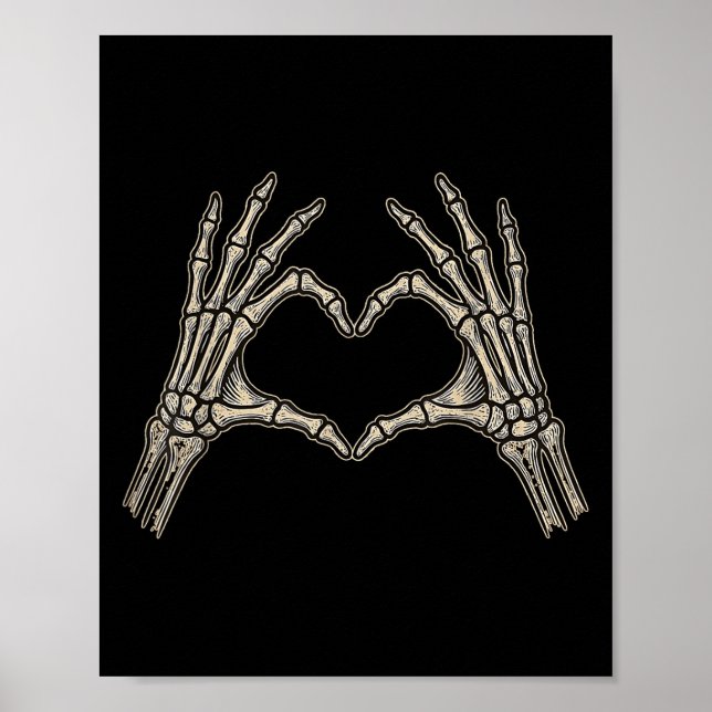 Retro Skeleton Hands Heart Sign Halloween Kostüm Poster (Vorne)