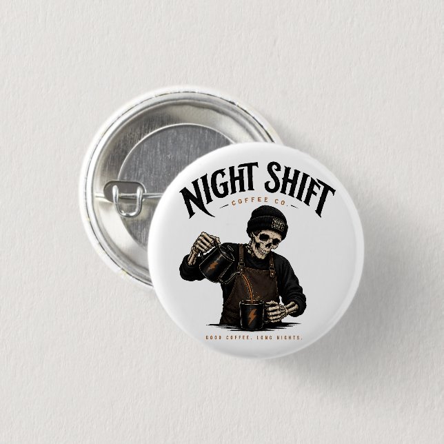 Retro-Skelett-Barista-Nachtschicht-Kaffee Co Button (Vorne & Hinten)