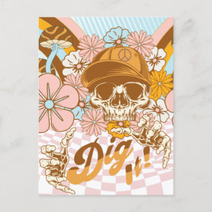 Retro-Skelett-Botanik-Blumen Postkarte