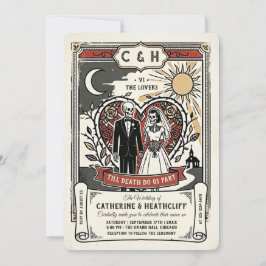 Retro-Skelett Braut und Bräutigam | Tarot-Hochzeit Einladung