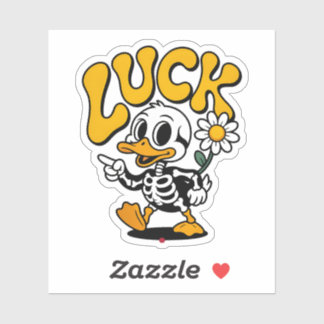 Retro-Skelett-Ente-Glück-Gänseblümchen-Vintage Aufkleber