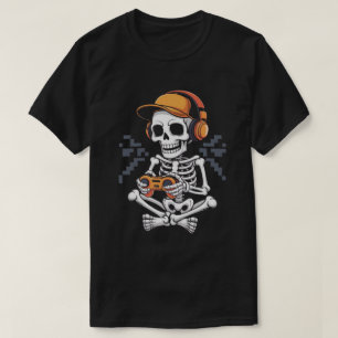 Retro-Skelett-Gamer mit Headset und Controller T-Shirt