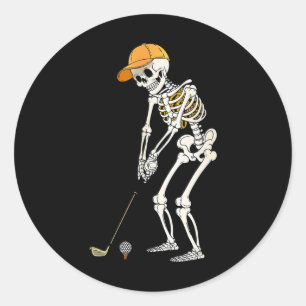 Retro-Skelett-Golf-Halloween-Golfer-Golfspieler F Runder Aufkleber