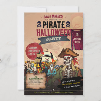 Retro-Skelett-Pirat Vintage-Horror-Halloween Einladung