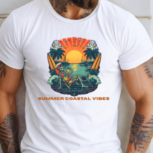 Retro-Skelett-Sommer-Küsten-Vibes-Sonnenuntergang T-Shirt