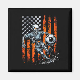 Retro-Skelett spielt Fußball USA-Flagge Grusel-Hal Magnet