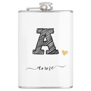Retro Sketch Monogram Letter A, Flask Flachmann