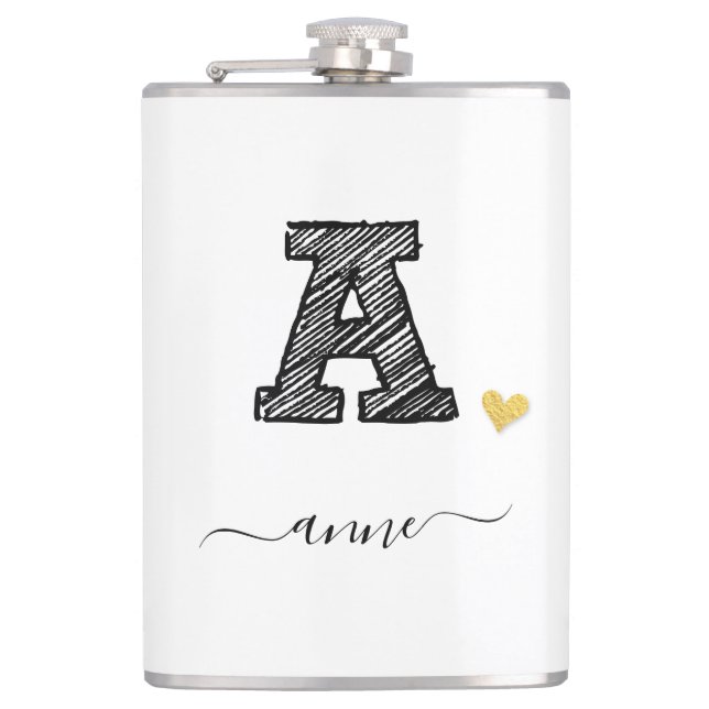Retro Sketch Monogram Letter A, Flask Flachmann (Vorderseite)
