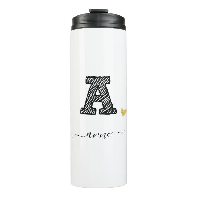 Retro Sketch Monogram Letter A, Thermal Tumbler Thermosbecher (Vorderseite)