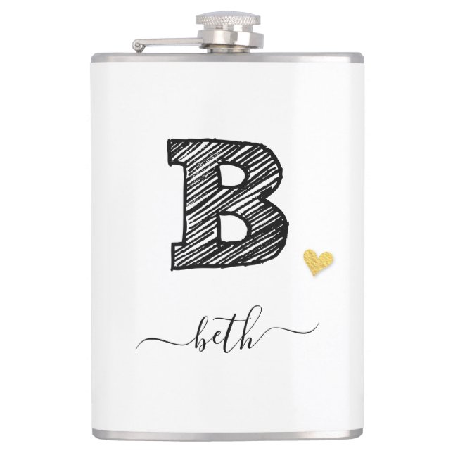 Retro Sketch Monogram Letter B, Flask Flachmann (Vorderseite)