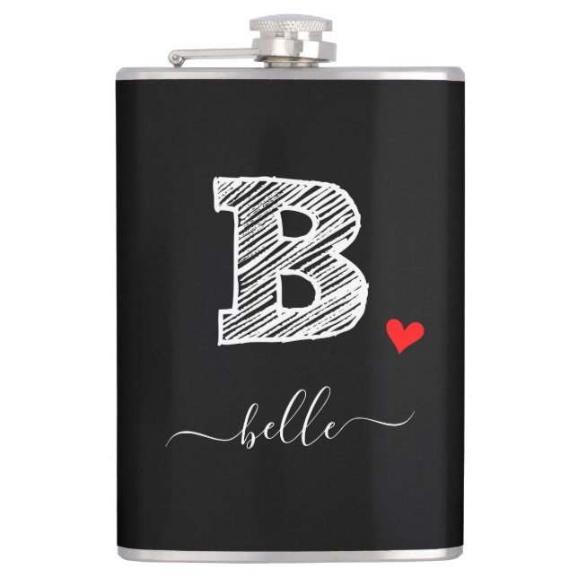 Retro Sketch Monogram Letter B, Flask Flachmann (Vorderseite)