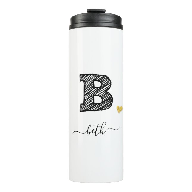 Retro Sketch Monogram Letter B, Thermal Tumbler Thermosbecher (Vorderseite)