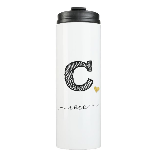 Retro Sketch Monogram Letter C, Thermal Tumbler Thermosbecher (Vorderseite)